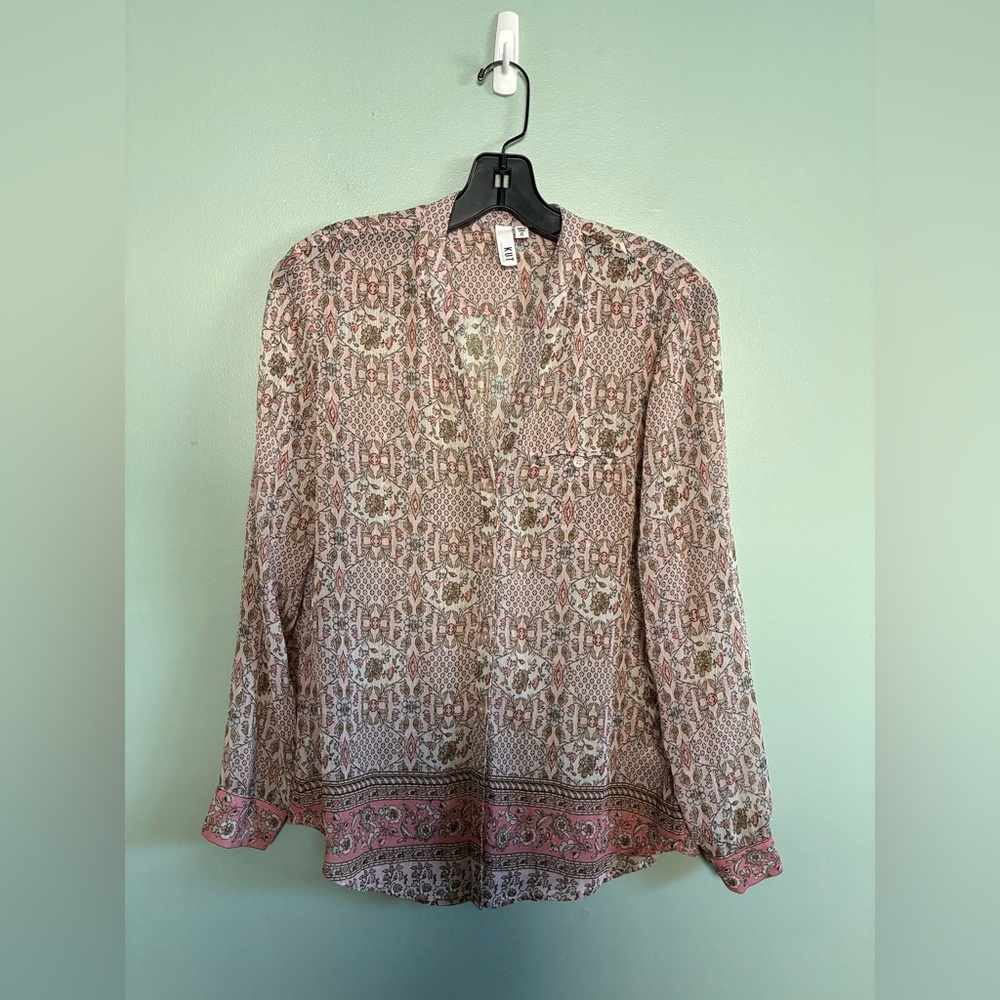 KUT from the Kloth Floral Long Sleeve Cottagecore Brown Pink Sheer Blouse Sz XS
